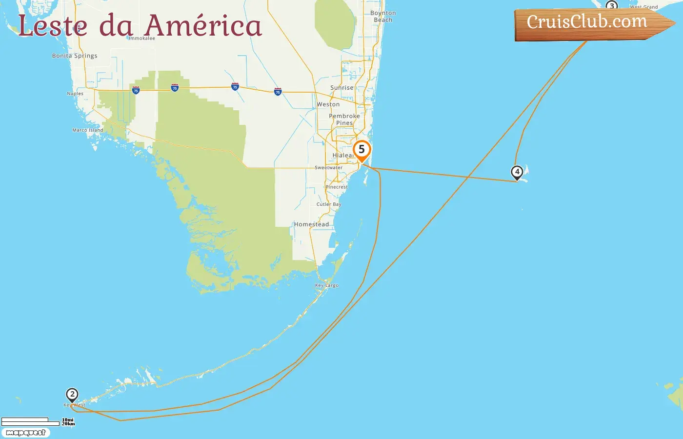 Cruzeiro no Leste dos Estados Unidos saindo de Miami a bordo do navio Norwegian Pearl com visitas aos EUA e Bahamas por 5 dias