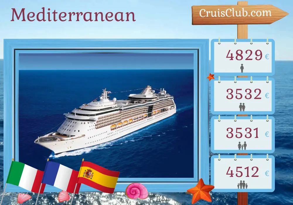 Cruise in the Mediterranean from Civitavecchia to Barcelona aboard Serenade of the Seas ship with visits to Italy, France, and Spain for 10 days