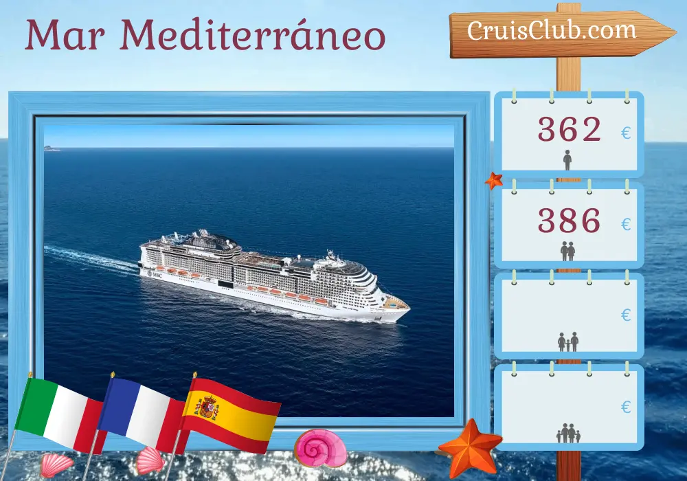 Crucero por el Mediterráneo de Génova a Barcelona a bordo del barco MSC Grandiosa con visitas a Italia, Francia y España por 3 días
