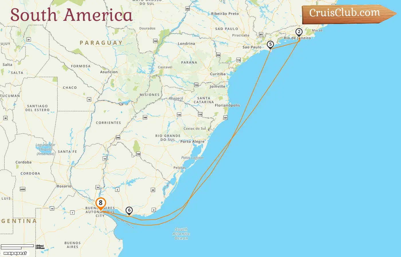 Cruise in the South America from Buenos Aires aboard Costa Fascinosa ship with visits to Argentina, Brazil, and Uruguay for 8 days