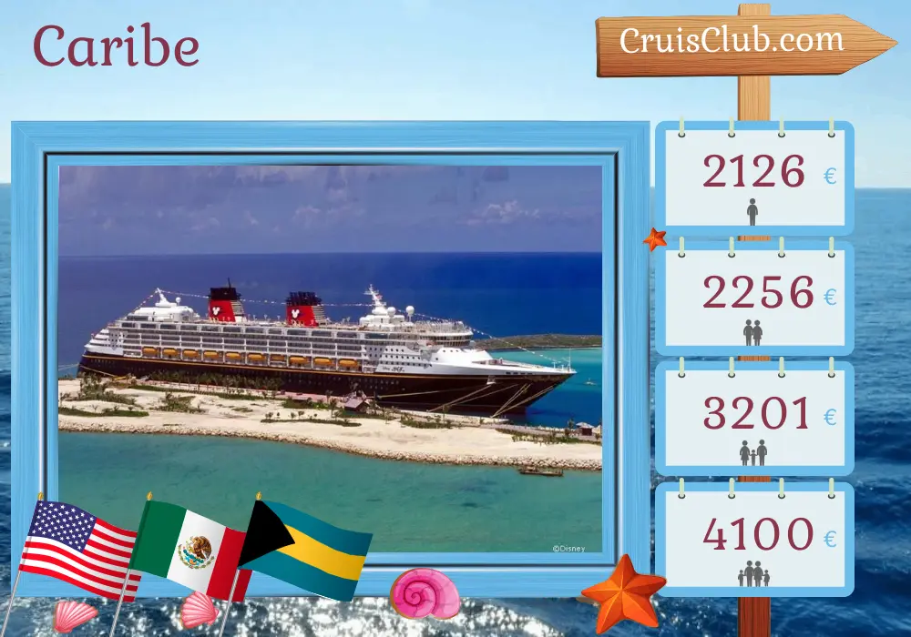 Cruzeiro no Caribe a partir de Fort Lauderdale a bordo do navio Disney Magic, com visitas aos Estados Unidos, México e Bahamas por 6 dias