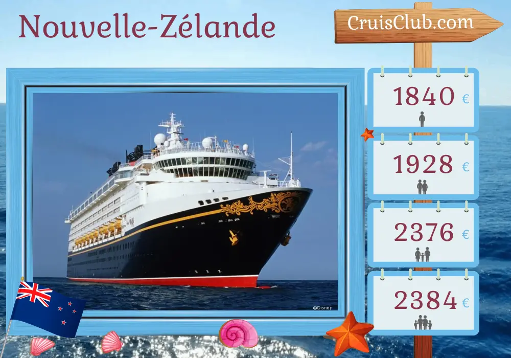 Croisière en Nouvelle-Zélande au départ d`Auckland à bord du navire Disney Wonder avec visites de la Nouvelle-Zélande pendant 5 jours