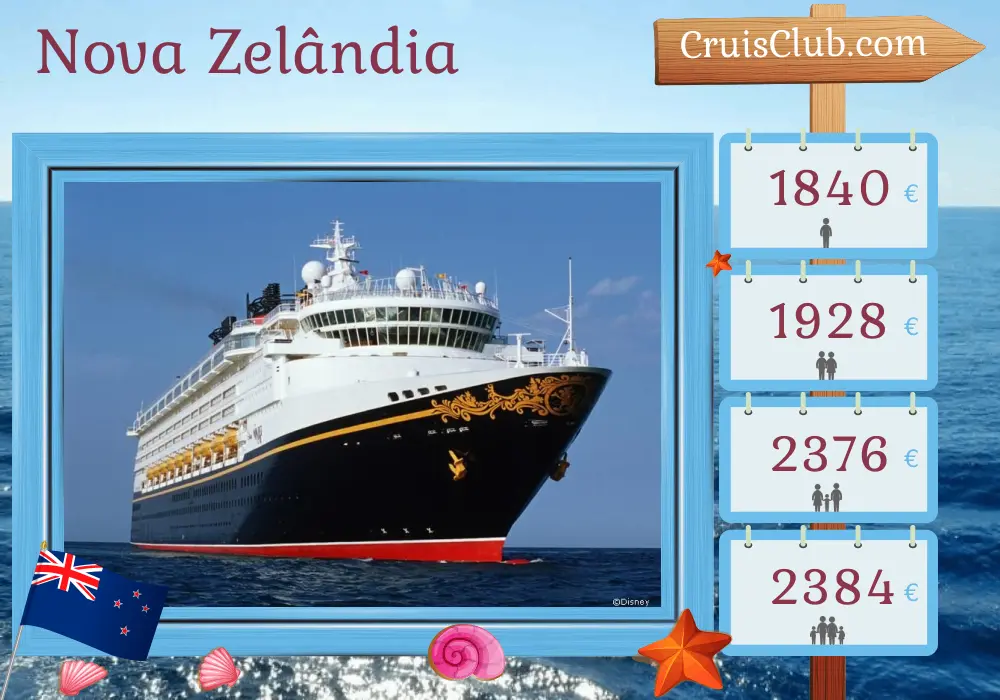 Cruzeiro na Nova Zelândia a partir de Auckland a bordo do navio Disney Wonder com visitas à Nova Zelândia por 5 dias