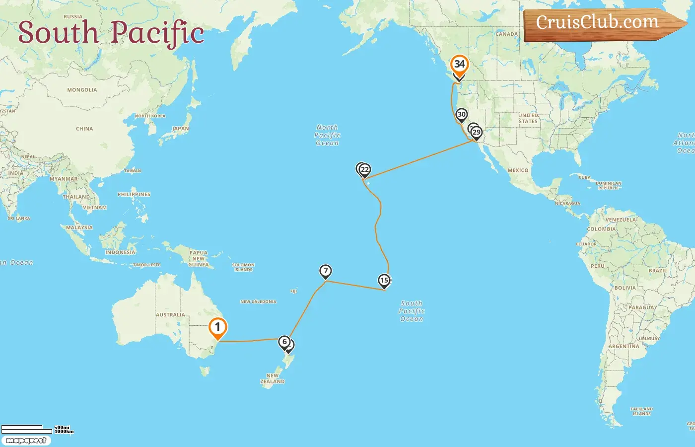 South Pacific cruise from Sydney to Vancouver aboard Royal Princess ship