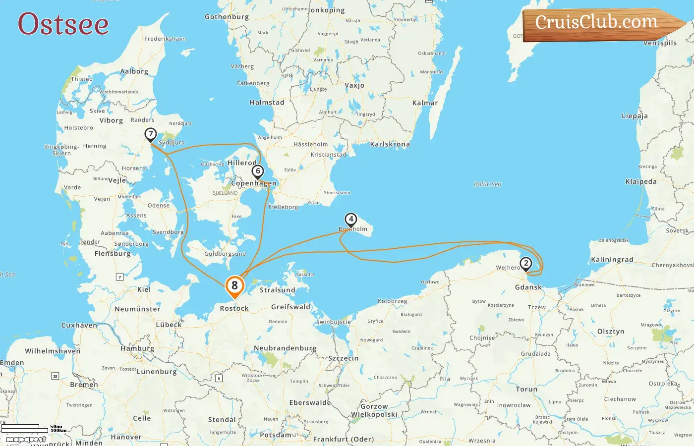 Kreuzfahrt in der Ostsee ab Warnemünde an Bord des Schiffes AIDAmar mit Besuchen in Deutschland, Polen und Dänemark für 8 Tage