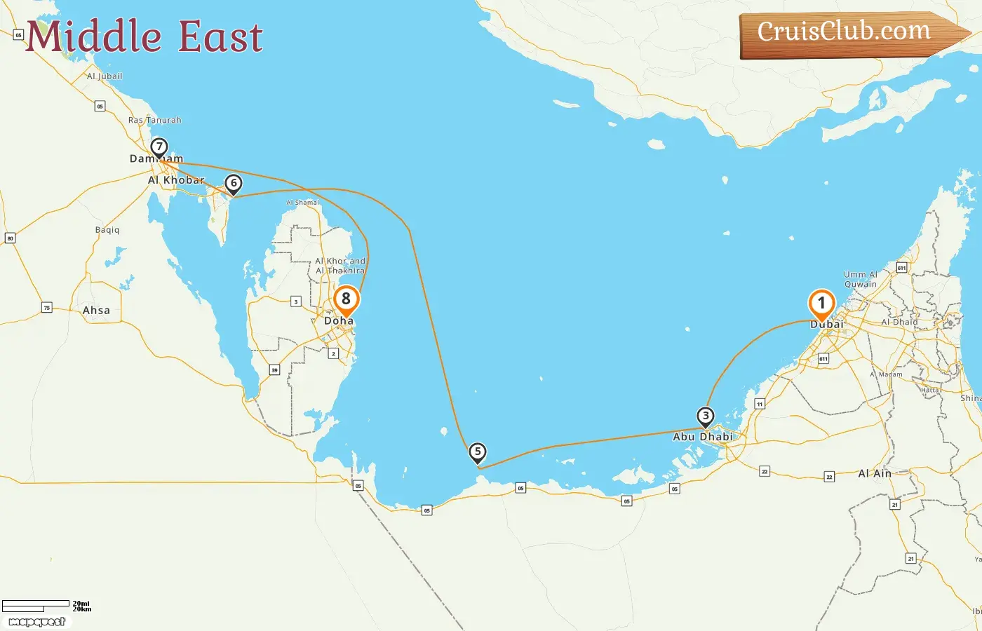 Middle East Cruise: Dubai to Doha aboard Norwegian Dawn, visiting UAE, Bahrain, Saudi Arabia, and Qatar for 8 days