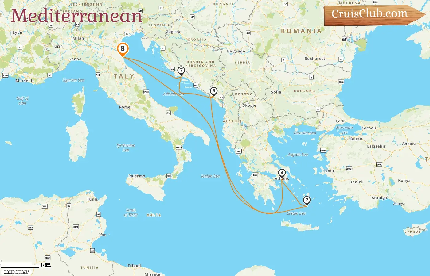 Cruise in the Mediterranean from Ravenna aboard Explorer of the Seas ship with visits to Italy, Greece, Montenegro, and Croatia for 8 days