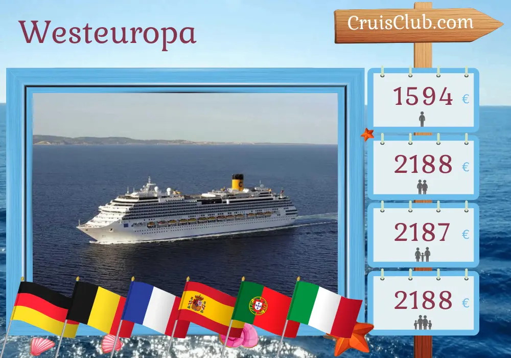 Kreuzfahrt in Westeuropa von Hamburg nach Savona an Bord des Costa Favolosa-Schiffs mit Besuchen in Deutschland, Belgien, Frankreich, Spanien, Portugal und Italien für 13 Tage