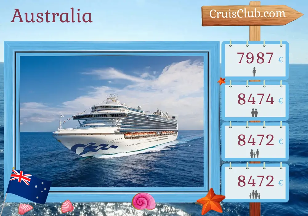 Cruise in the Australia from Sydney aboard Crown Princess ship with visits to Australia for 29 days