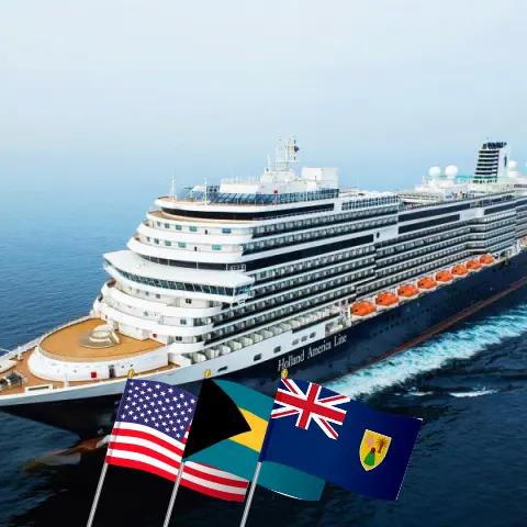 Cruzeiro no Caribe a bordo do navio Koningsdam saindo de Fort Lauderdale com visitas aos EUA, Bahamas, República Dominicana e Porto Rico por 15 dias