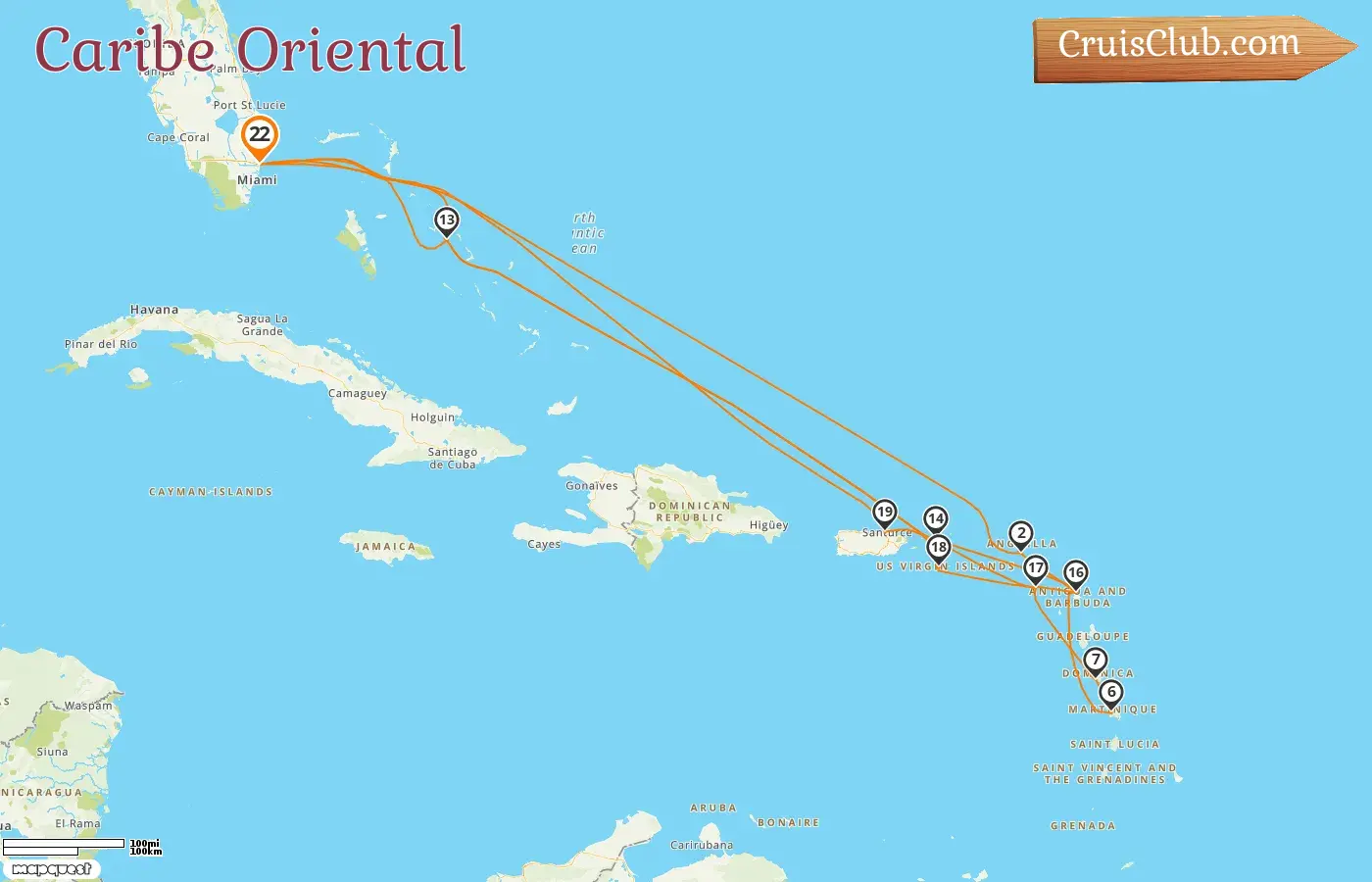 Cruzeiro no Caribe Oriental a partir de Fort Lauderdale a bordo do navio Koningsdam com visitas aos EUA, Martinica, Bahamas e Porto Rico por 22 dias