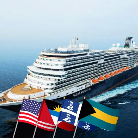 Cruzeiro no Caribe Oriental a partir de Fort Lauderdale a bordo do navio Koningsdam com visitas aos EUA, Martinica, Bahamas e Porto Rico por 22 dias
