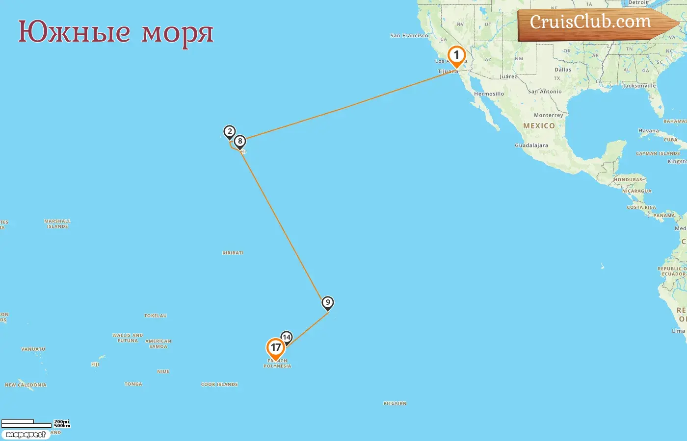 Круиз в Южной части Тихого океана из Сан-Диего в Папеэте на борту судна Oceania Vista с посещением США и Французской Полинезии на 17 дней