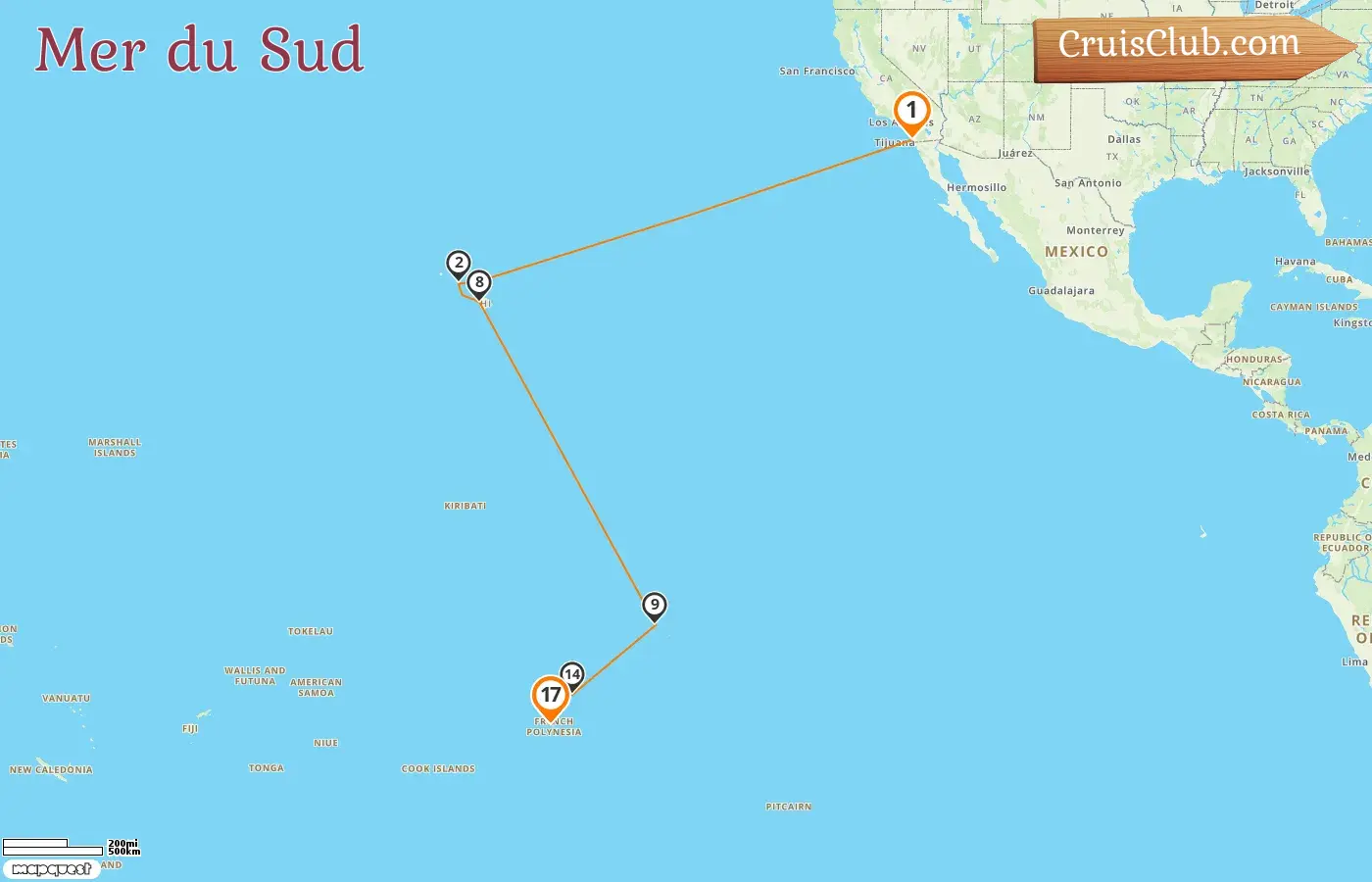 Croisière dans le Pacifique Sud de San Diego à Papeete à bord du navire Oceania Vista avec escales aux États-Unis et en Polynésie française pendant 17 jours