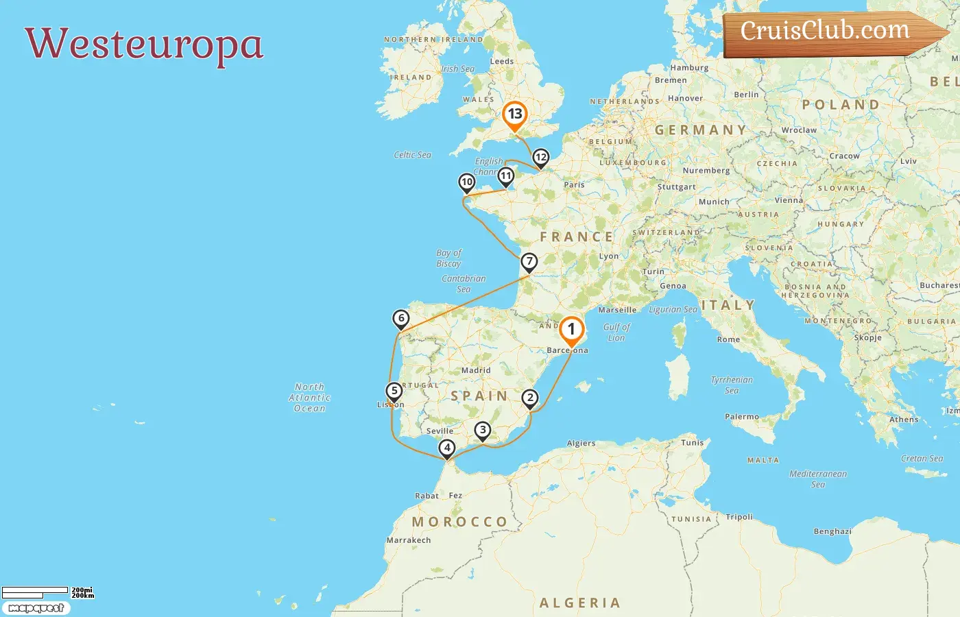Kreuzfahrt im westlichen Europa von Barcelona nach Southampton an Bord des Oceania Vista-Schiffs mit Besuchen in Spanien, Marokko und Frankreich für 13 Tage