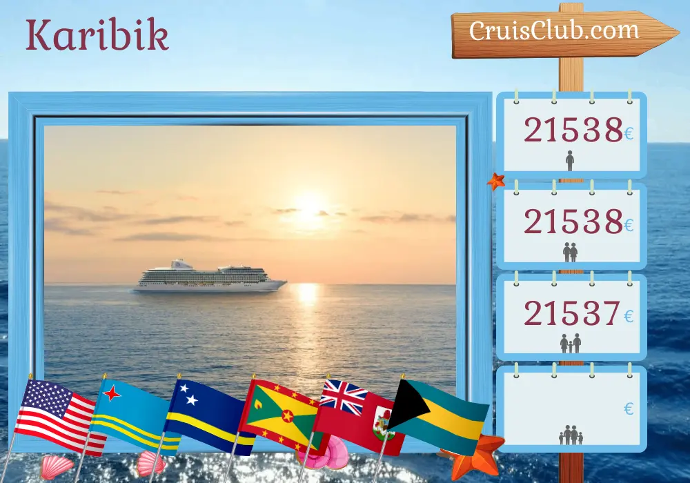 Kreuzfahrt in der Karibik ab Miami an Bord des Oceania Allura Schiffes mit Stopps in den USA, Aruba, Curaçao, Grenada, Saint Vincent und den Grenadinen, Britischen Jungferninseln, Bermuda und den Bahamas für 27 Tage