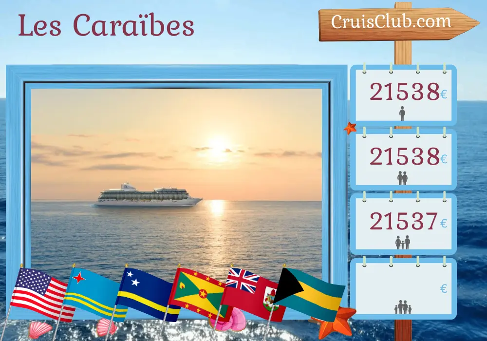 Croisière dans les Caraïbes au départ de Miami à bord du navire Oceania Allura avec escales aux États-Unis, à Aruba, Curaçao, Grenade, Saint-Vincent et les Grenadines, aux îles Vierges britanniques, aux Bermudes et aux Bahamas pendant 27 jours