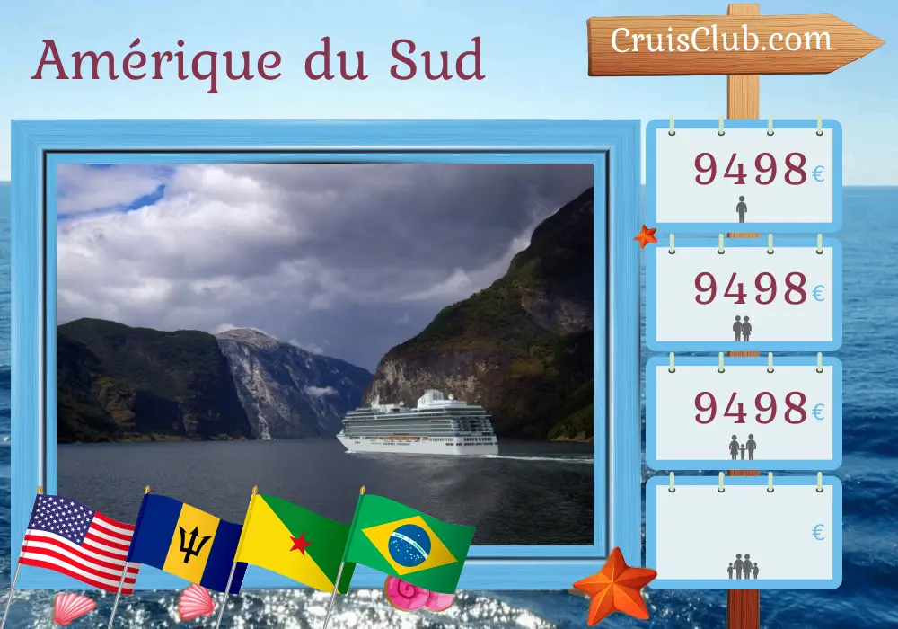 Croisière en Amérique du Sud de Miami à Rio de Janeiro à bord du navire Oceania Vista avec des escales aux États-Unis, à Saint-Barthélemy, à la Barbade, en Guyane française et au Brésil pendant 19 jours