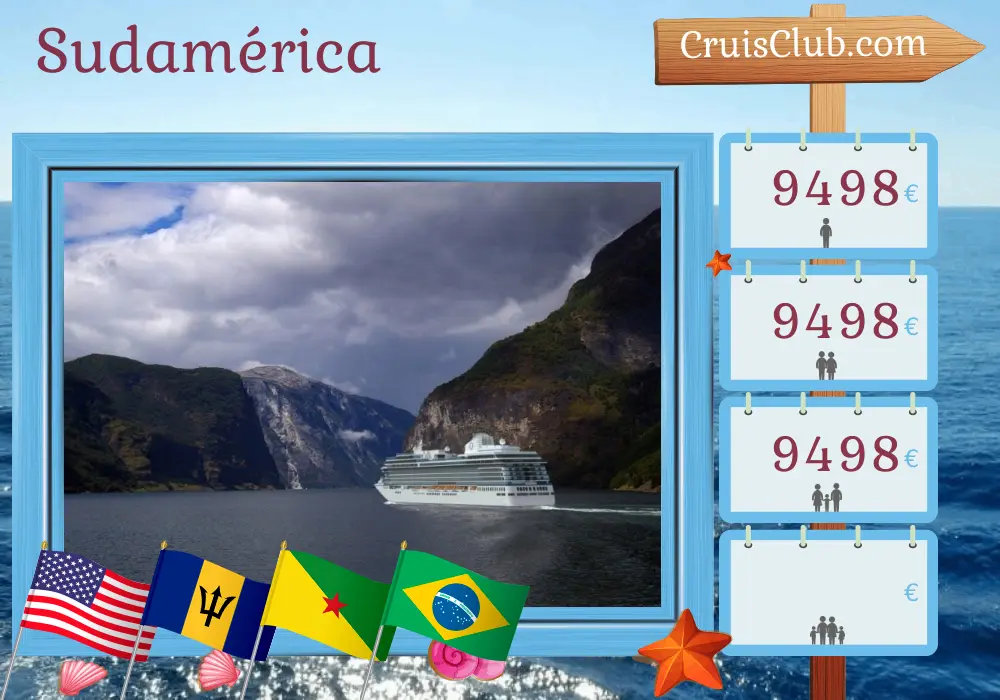 Crucero de América del Sur de Miami a Río de Janeiro a bordo del barco Oceania Vista con visitas a EE.UU., Saint-Barthelemy, Barbados, Guayana Francesa y Brasil por 19 días