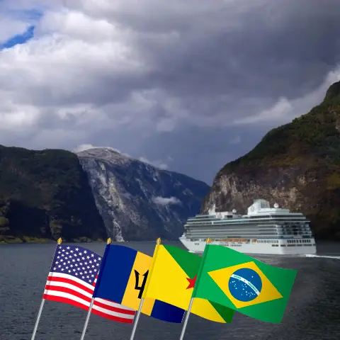 Cruzeiro na América do Sul de Miami para o Rio de Janeiro a bordo do navio Oceania Vista com visitas aos EUA, São Bartolomeu, Barbados, Guiana Francesa e Brasil por 19 dias