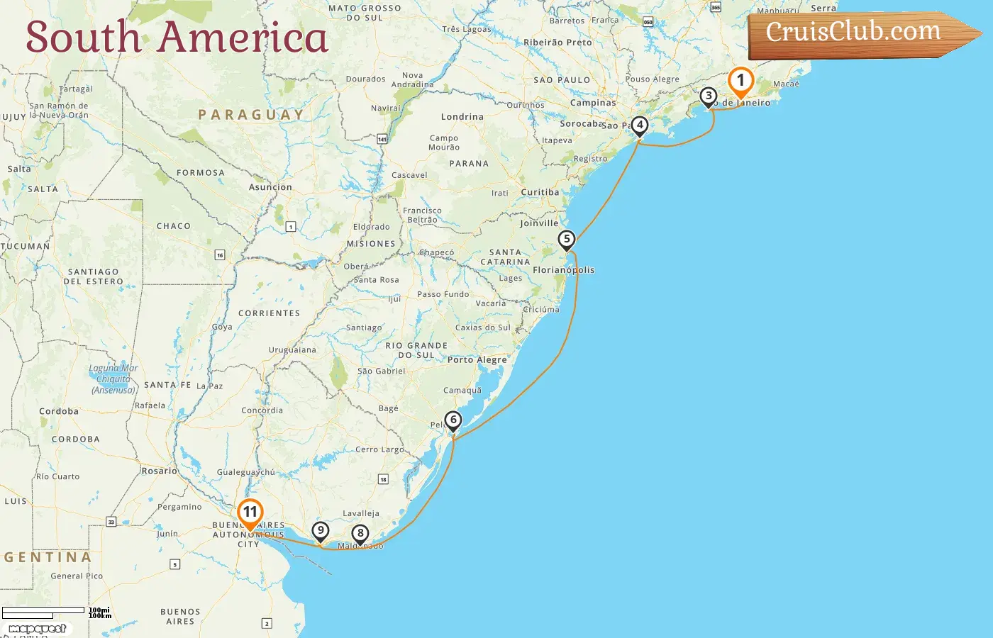 Cruise in the South America from Rio de Janeiro to Buenos Aires aboard Oceania Vista ship with visits to Brazil, Uruguay, and Argentina for 11 days