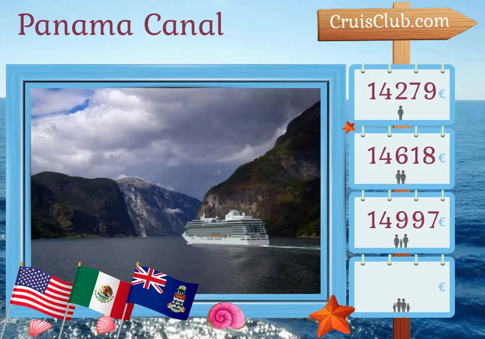 Cruise in the Panama Canal from Los Angeles to Miami aboard Oceania Vista ship with visits to USA, Mexico, Guatemala, Costa Rica, Panama, Colombia, and Cayman Islands for 18 days