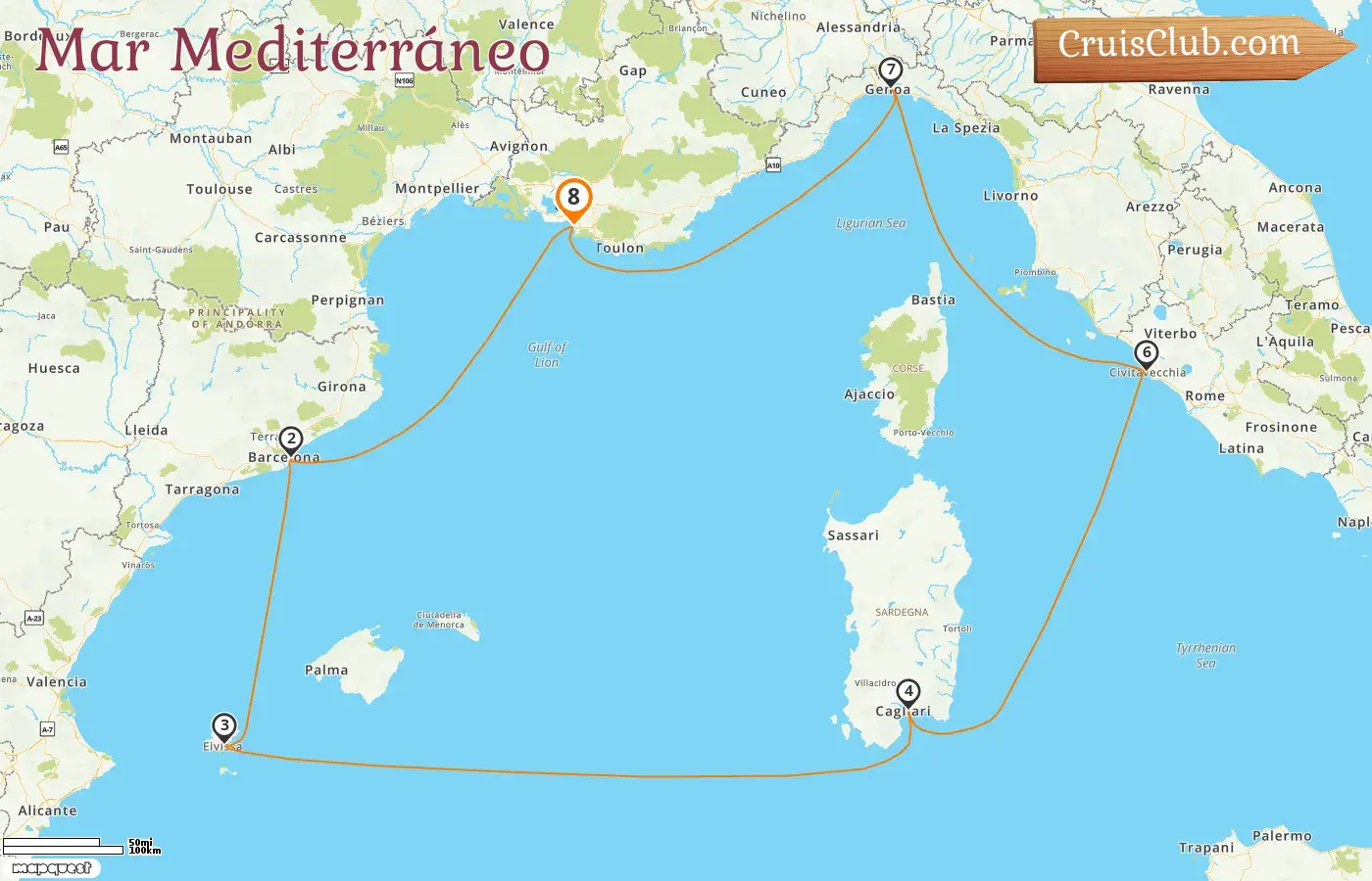 Crucero por el Mediterráneo desde Marsella a bordo del barco MSC Orchestra con visitas a Francia, España e Italia durante 8 días