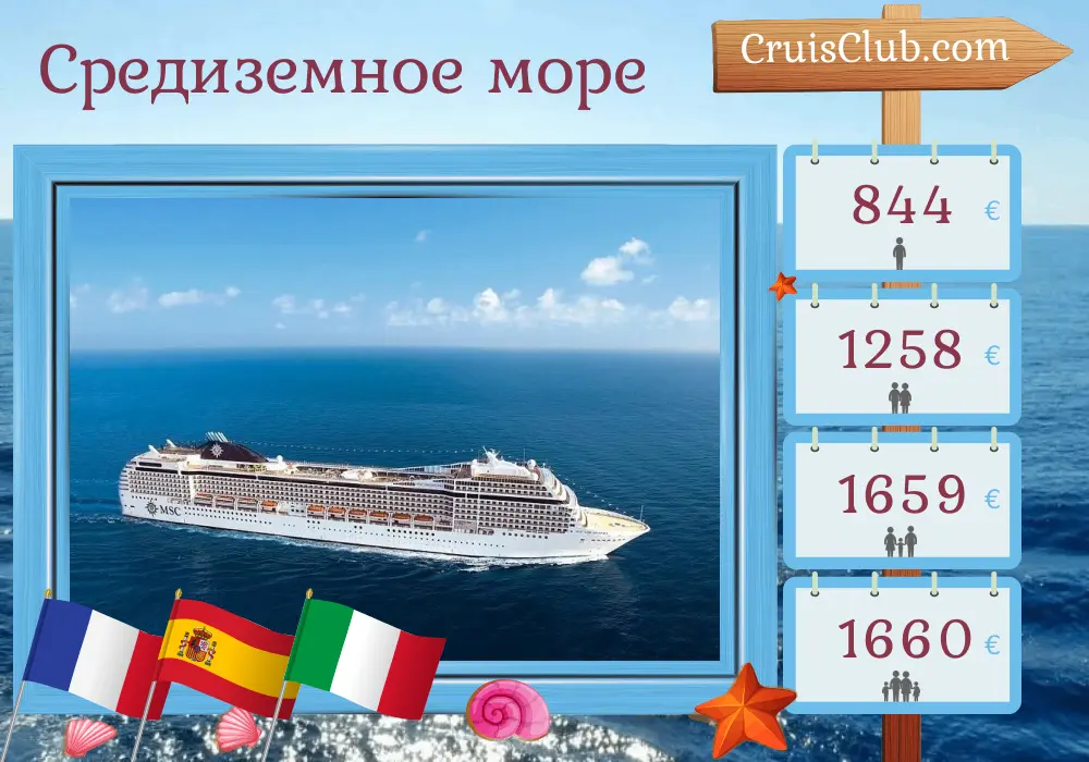 Круиз по Средиземноморью из Марселя на корабле MSC Orchestra с посещением Франции, Испании и Италии в течение 8 дней