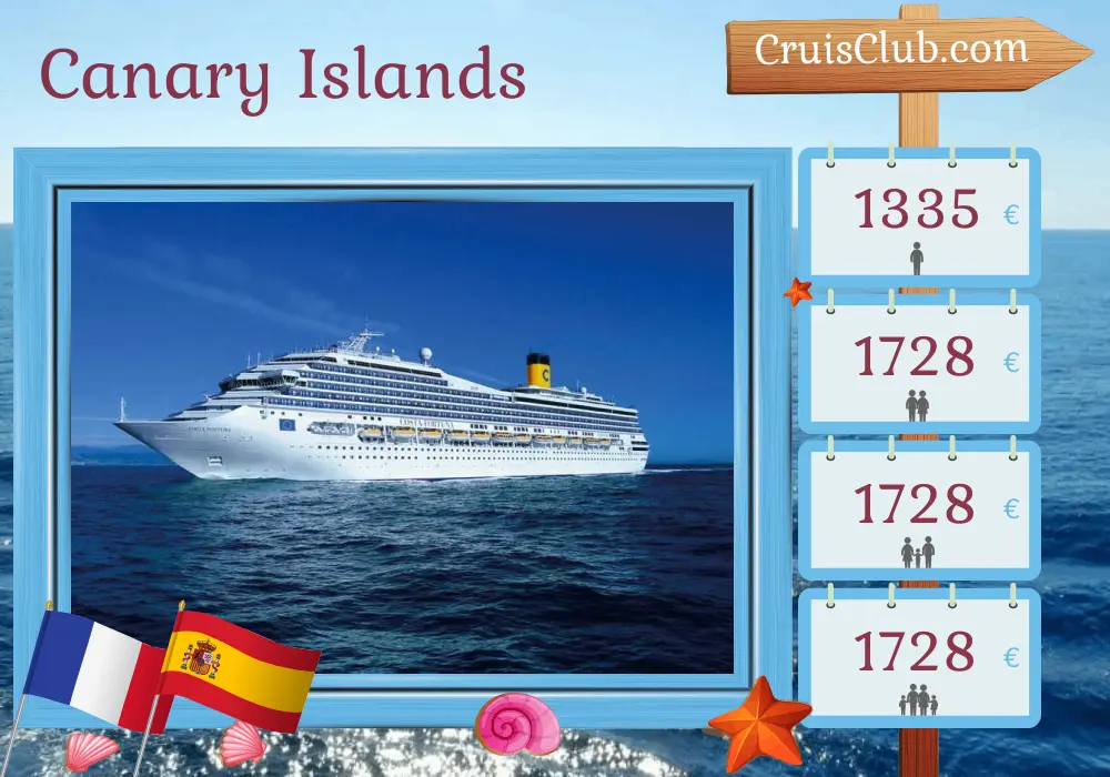 Cruise in the Canary Islands from Marseille to Santa Cruz de Tenerife aboard Costa Fortuna ship with visits to France and Spain for 9 days