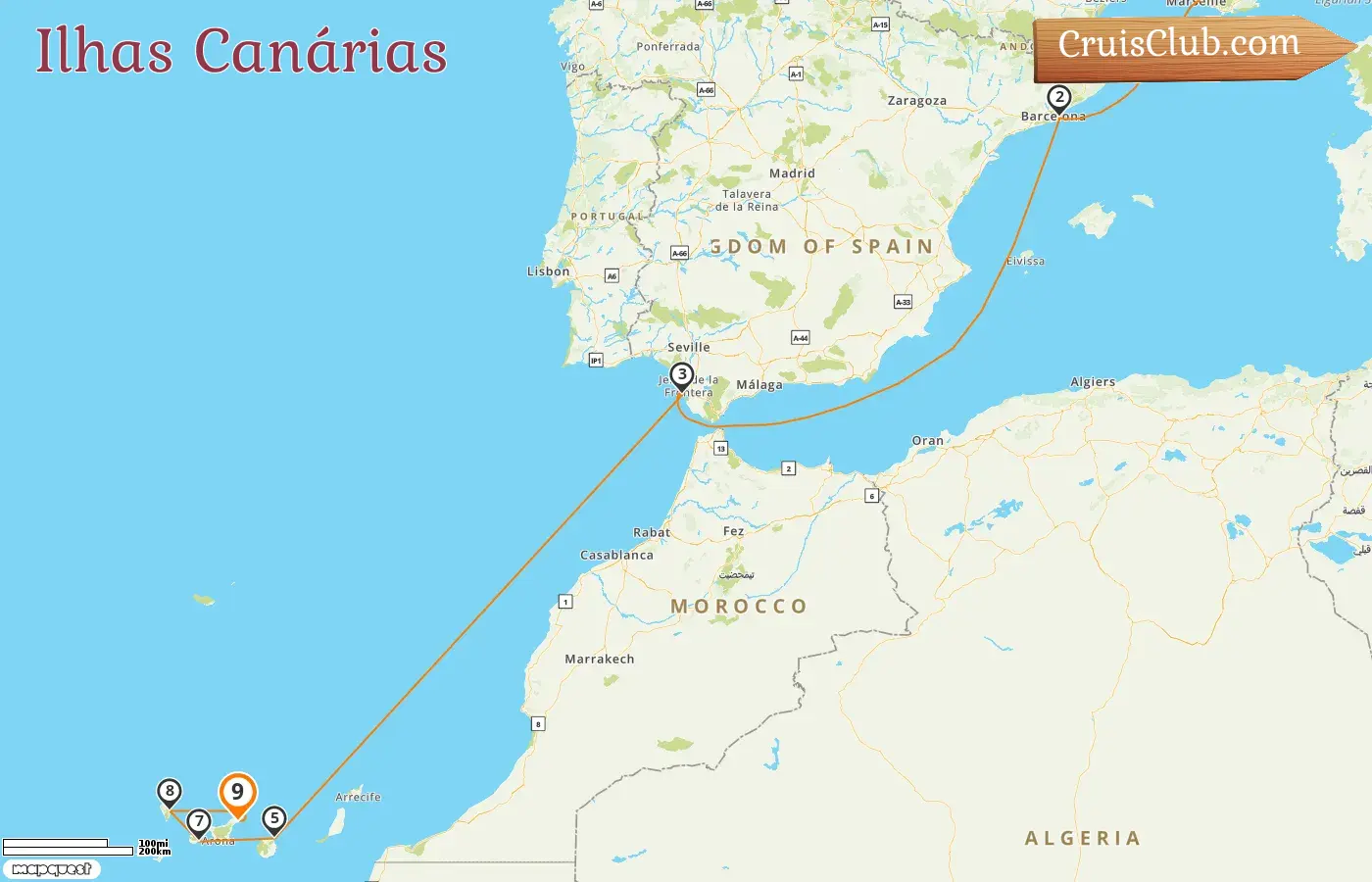 Cruzeiro nas Ilhas Canárias de Marselha para Santa Cruz de Tenerife a bordo do navio Costa Fortuna com visitas à França e Espanha por 9 dias