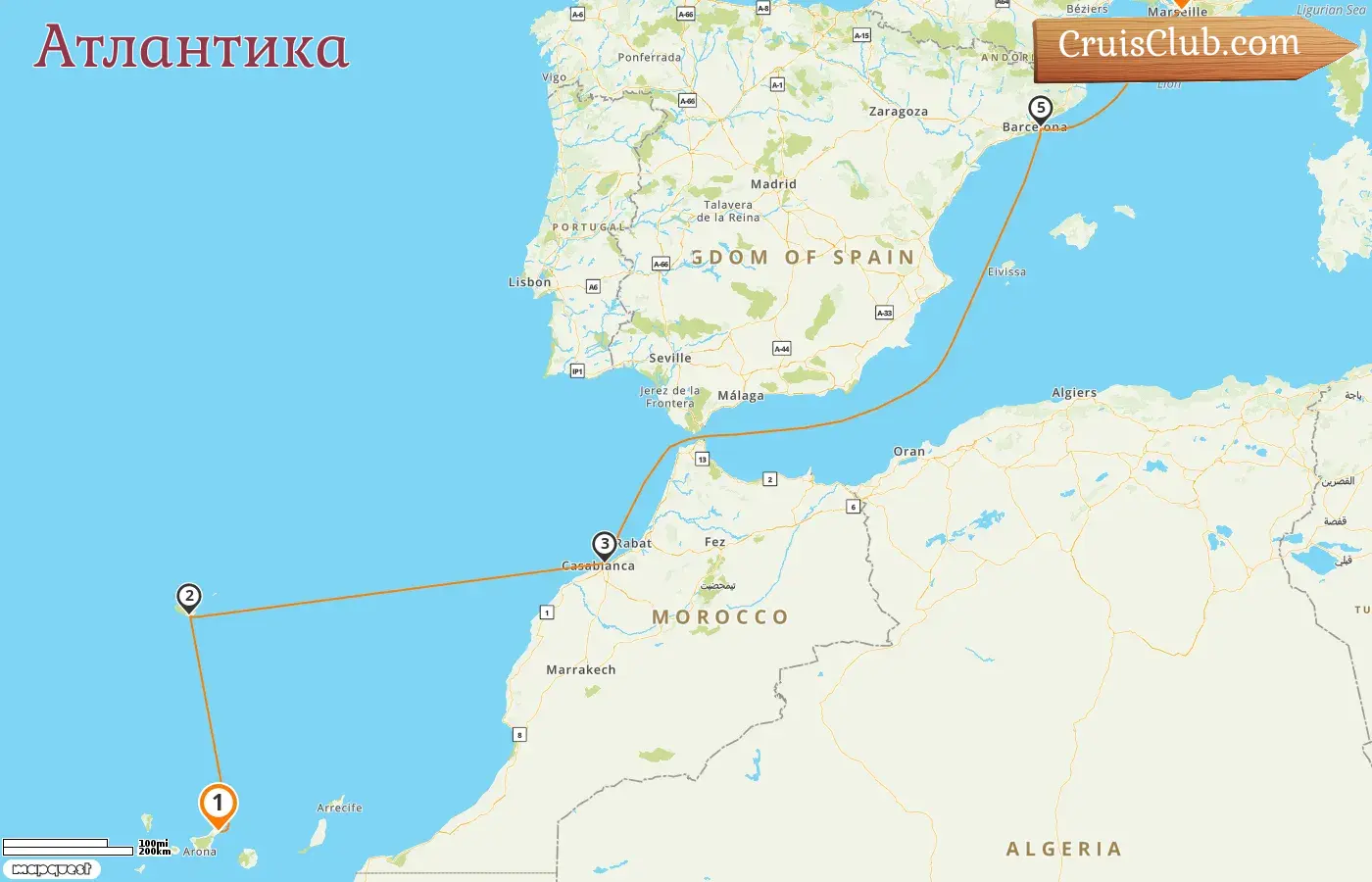 Круиз в Атлантике из Санта-Крус-де-Тенерифе в Марсель на борту судна Коста Фортуна с посещениями Испании, Марокко и Франции на 7 дней