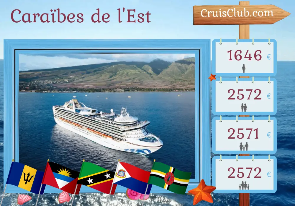 Croisière dans les Caraïbes orientales au départ de Saint John à bord du navire Grand Princess avec escales à Porto Rico, la Barbade, les îles Vierges britanniques, Saint-Christophe-et-Niévès et la Dominique pendant 15 jours