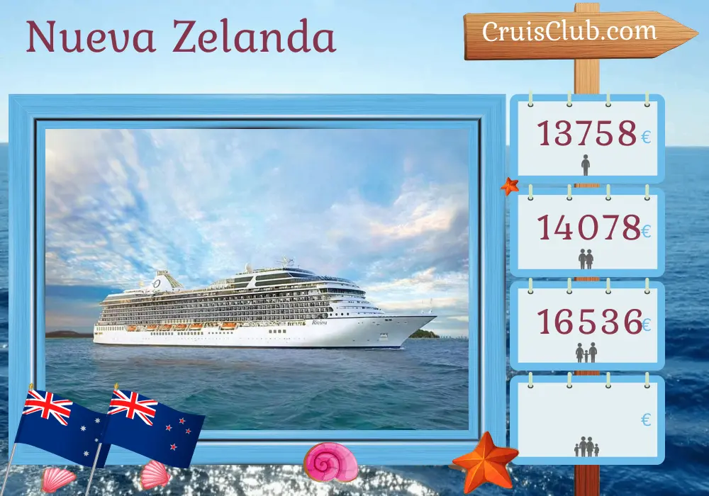 Crucero en Nueva Zelanda de Sídney a Auckland a bordo del barco Oceania Riviera con visitas a Australia y Nueva Zelanda durante 16 días