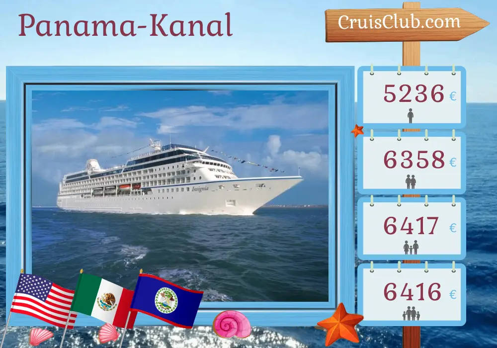 Kreuzfahrt im Panamakanal von Miami nach Panama-Stadt an Bord des Schiffes Oceania Insignia mit Zwischenstopps in den USA, Mexiko, Belize, Honduras, Costa Rica und Panama für 11 Tage