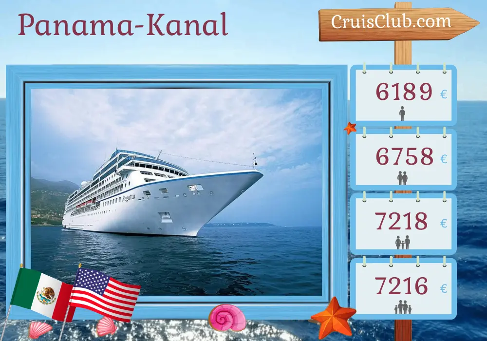 Kreuzfahrt im Panamakanal von Köln nach Los Angeles an Bord des Schiffes Oceania Regatta mit Stopps in Panama, Costa Rica, Guatemala, Mexiko und den USA für 13 Tage
