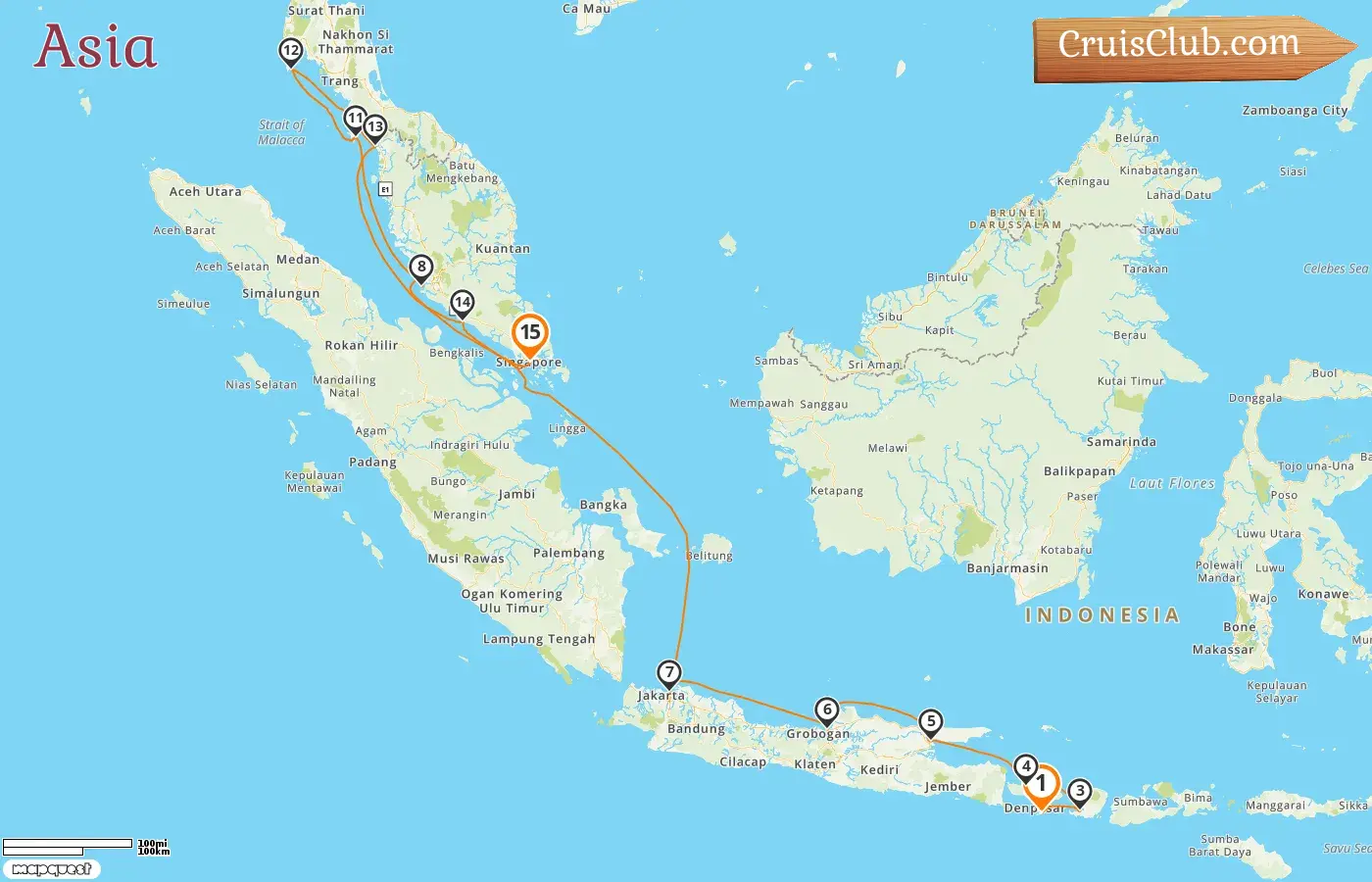 Crucero por Asia desde Benoa a Singapur a bordo del barco Oceania Regatta con visitas a Indonesia, Malasia, Tailandia y Singapur durante 15 días
