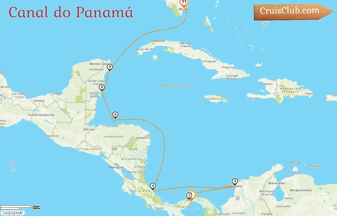 Cruzeiro no Canal do Panamá de Cidade do Panamá para Miami a bordo do navio Oceania Insignia com visitas ao Panamá, Colômbia, Costa Rica, Honduras, México e EUA por 11 dias