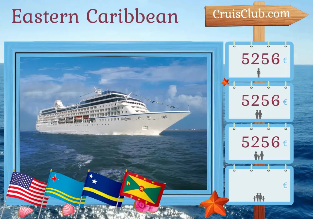Kreuzfahrt in der östlichen Karibik von Miami mit dem Schiff Oceania Insignia mit Stopps in den USA, Aruba, Curaçao, Grenada und Puerto Rico für 13 Tage