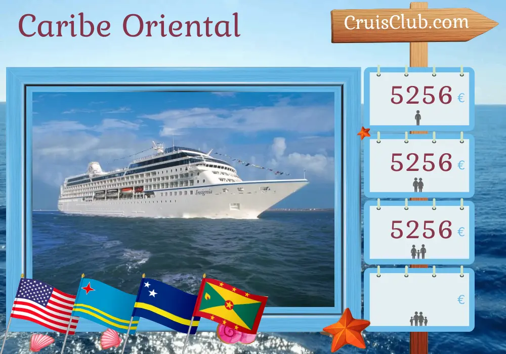 Crucero por el Caribe Oriental desde Miami a bordo del barco Oceania Insignia con visitas a Estados Unidos, Aruba, Curazao, Granada y Puerto Rico por 13 días