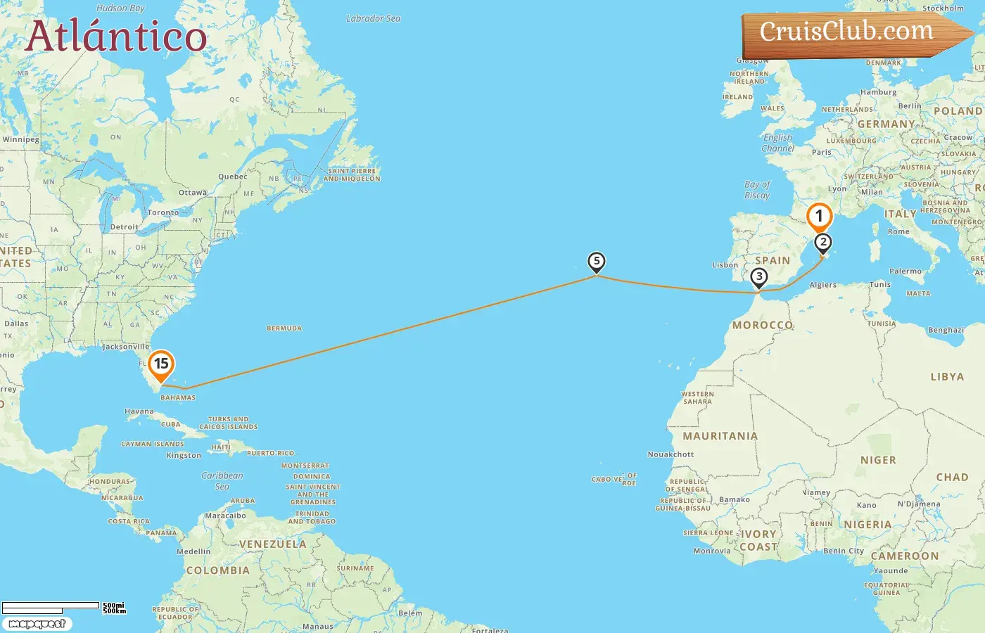Crucero en el Transatlántico de Barcelona a Fort Lauderdale a bordo del barco Star Princess con visitas a España, Gibraltar, Portugal y EE. UU. por 15 días