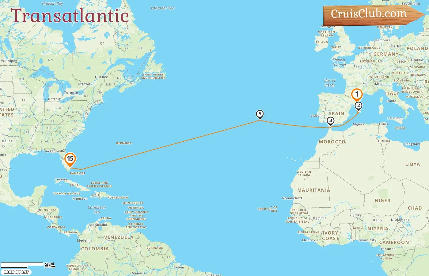 Cruise in the Transatlantic from Barcelona to Fort Lauderdale aboard Star Princess ship with visits to Spain, Gibraltar, Portugal, and USA for 15 days