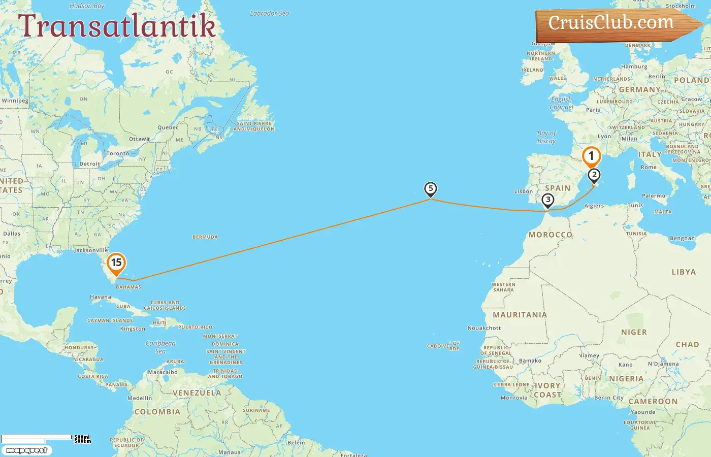 Kreuzfahrt über den Atlantik von Barcelona nach Fort Lauderdale an Bord des Schiffes Star Princess mit Stopps in Spanien, Gibraltar, Portugal und den USA für 15 Tage