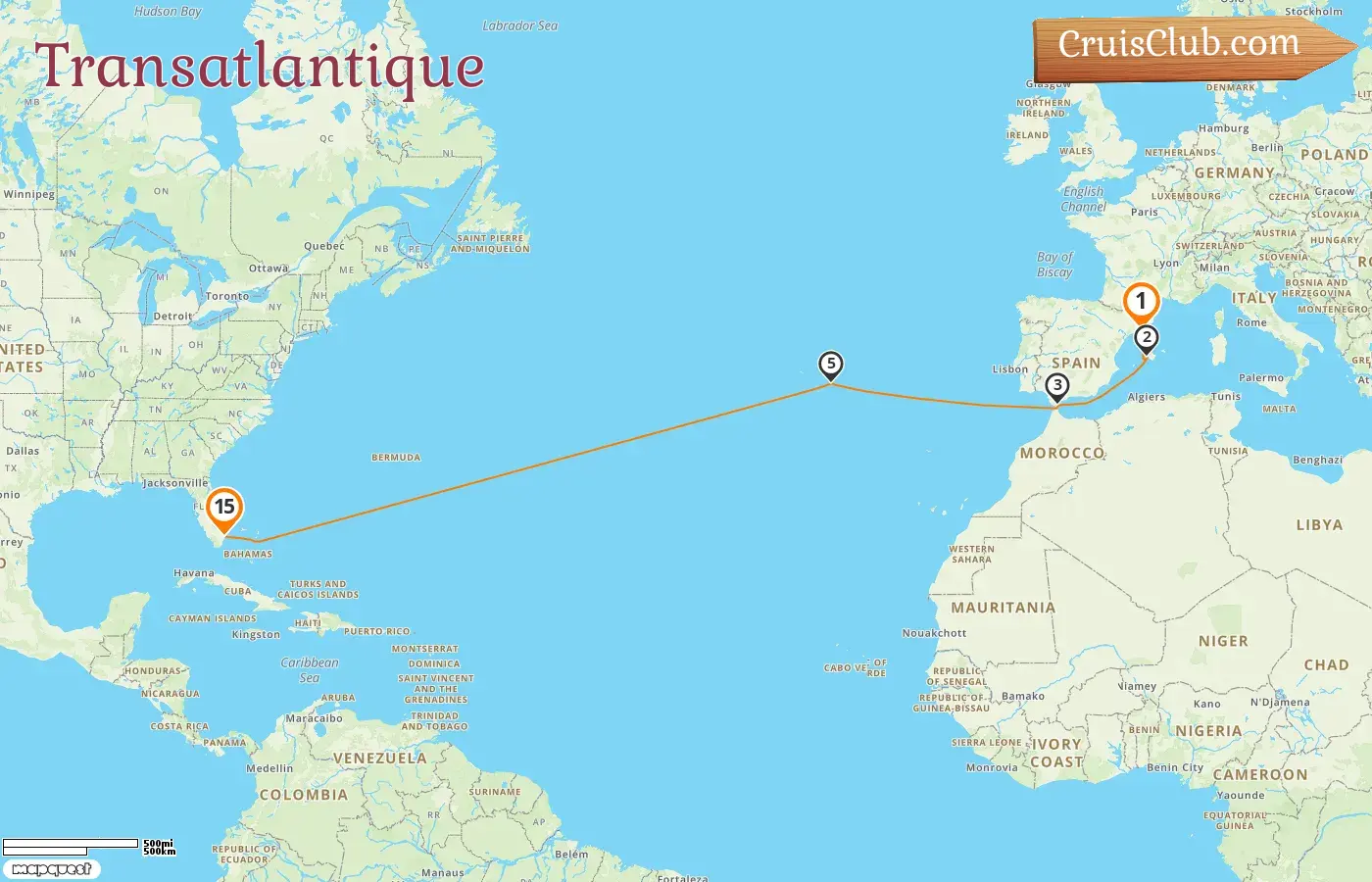 Croisière transatlantique de Barcelone à Fort Lauderdale à bord du navire Star Princess avec des escales en Espagne, Gibraltar, Portugal, et aux États-Unis pendant 15 jours