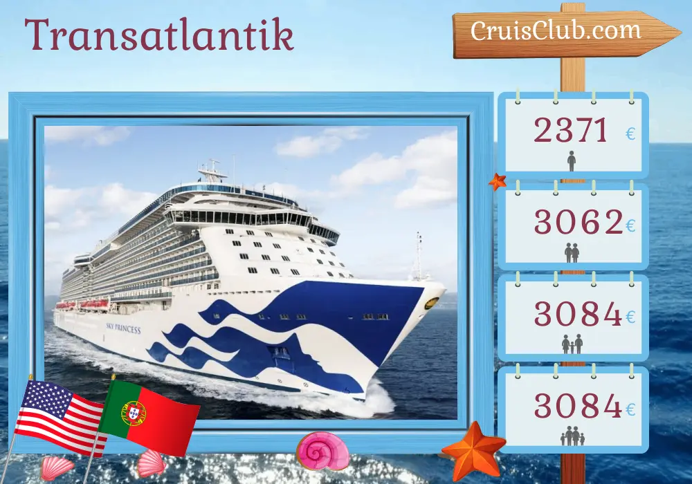 Kreuzfahrt im Transatlantik von Port Canaveral / Orlando nach Southampton an Bord des Schiffes Sky Princess mit Besuchen in den USA, Portugal und Marokko für 16 Tage