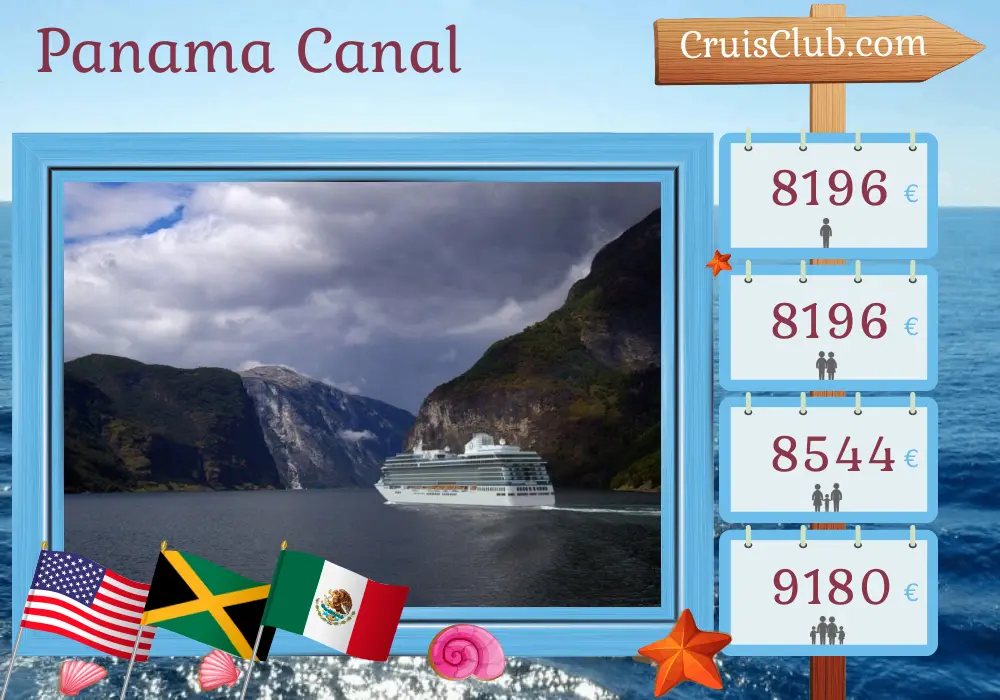Cruise in the Panama Canal from Miami to Los Angeles aboard Oceania Vista ship with visits to USA, Jamaica, Colombia, Panama, Costa Rica, El Salvador, Guatemala, and Mexico for 18 days