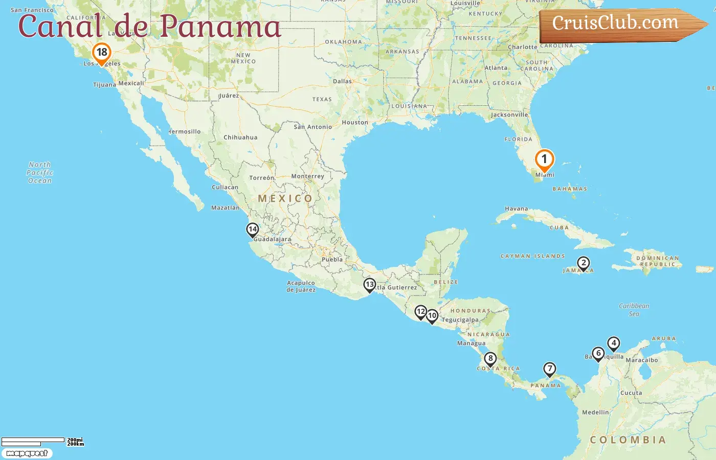 Croisière dans le canal de Panama de Miami à Los Angeles à bord du navire Oceania Vista avec des visites aux États-Unis, en Jamaïque, en Colombie, au Panama, au Costa Rica, au Salvador, au Guatemala et au Mexique pendant 18 jours
