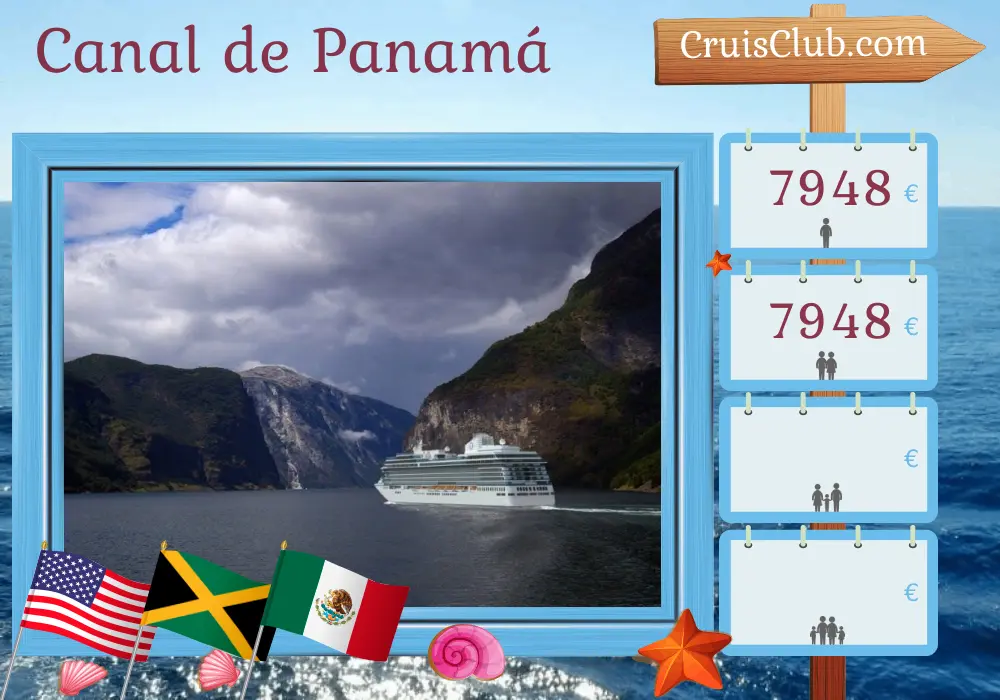Crucero por el Canal de Panamá desde Miami a Los Ángeles a bordo del barco Oceania Vista con visitas a EE. UU., Jamaica, Colombia, Panamá, Costa Rica, El Salvador, Guatemala y México durante 18 días