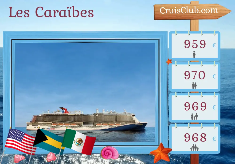 Croisière dans les Caraïbes au départ de Miami à bord du navire Carnival Celebration avec escales aux États-Unis, aux Bahamas, au Honduras et au Mexique pendant 8 jours
