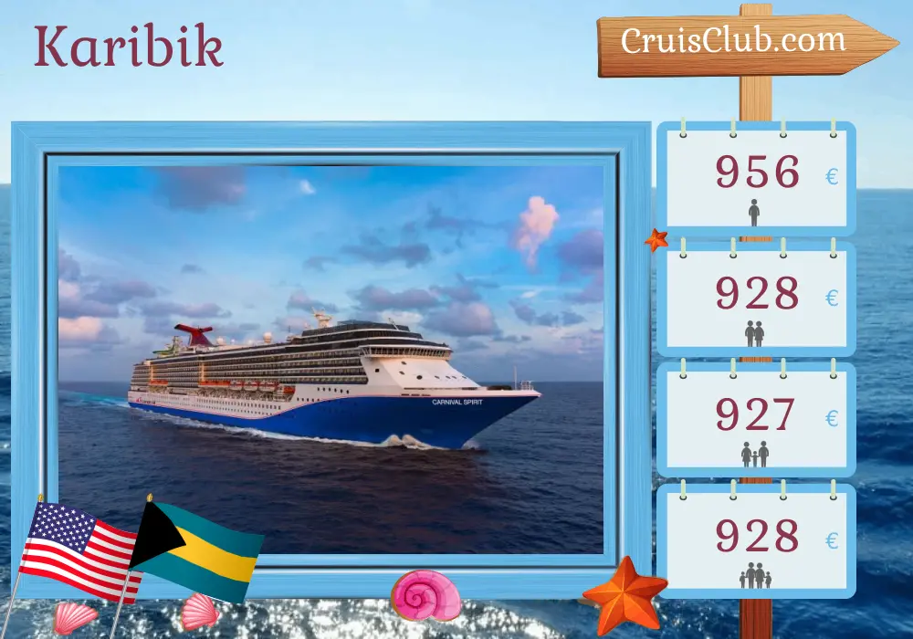Kreuzfahrt in der Karibik ab Mobile an Bord des Schiffes Carnival Spirit mit Stopps in den USA und den Bahamas für 7 Tage