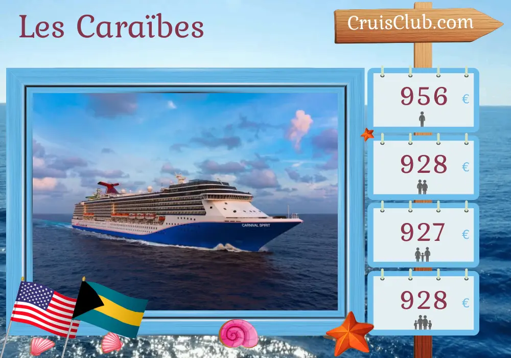 Croisière dans les Caraïbes au départ de Mobile à bord du navire Carnival Spirit avec escales aux États-Unis et aux Bahamas pendant 7 jours